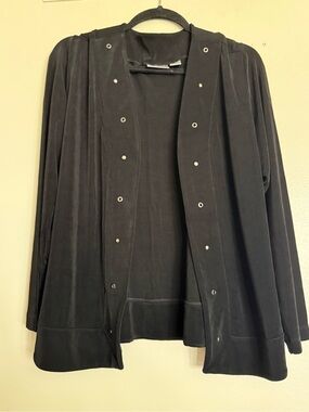 Vintage Chico's Travelers Black Open Front Cardigan with Grommets Size 3